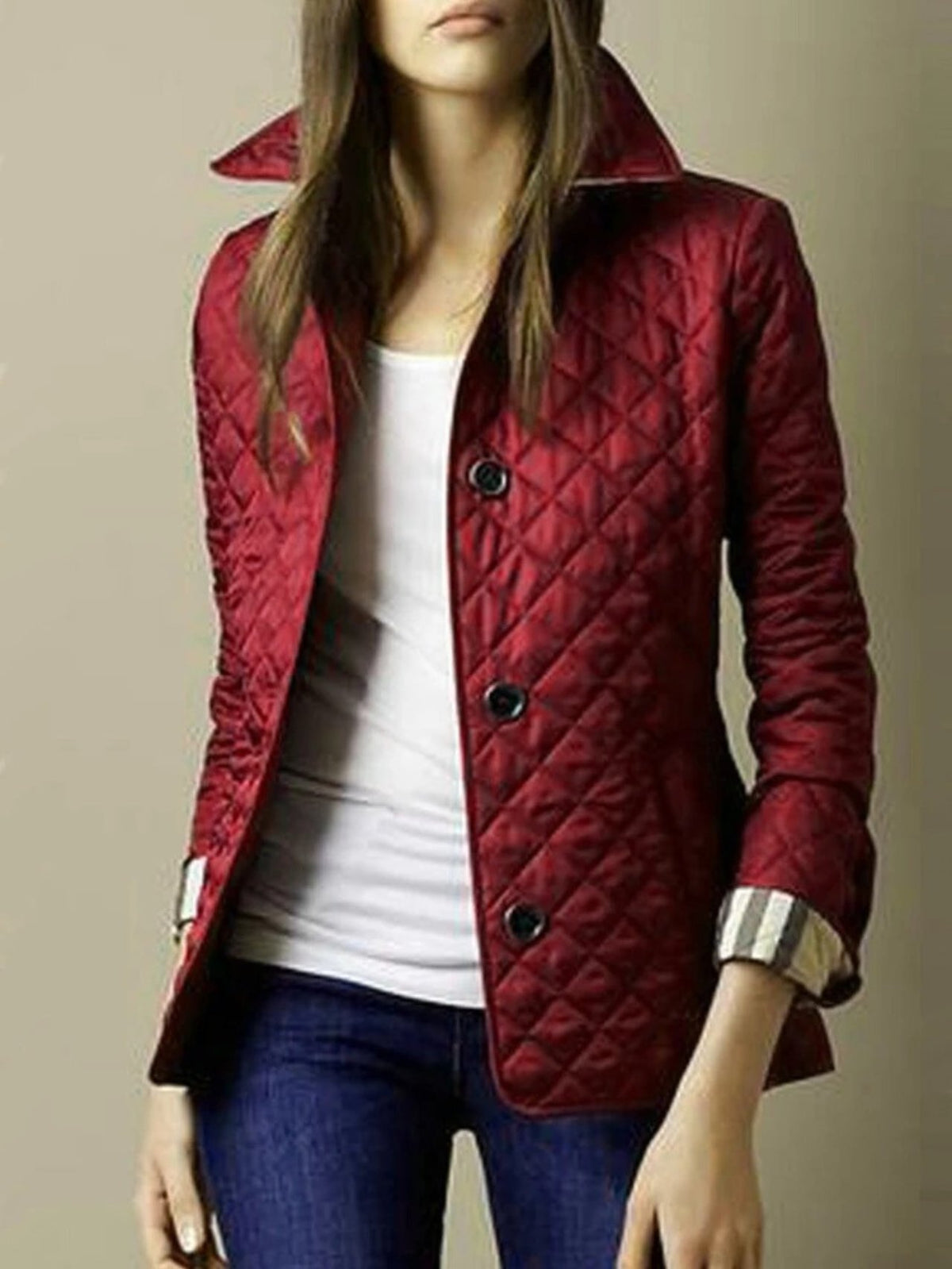Women's Slim Quilted Jacket - Dark Red