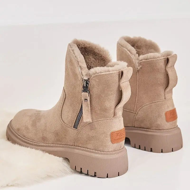 Women's Suede Snow Boots - Beige