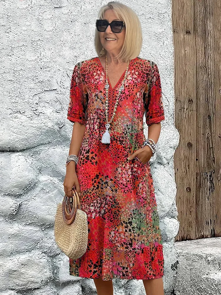 Serena Women's Printed V-Neck Midi Dress 1
