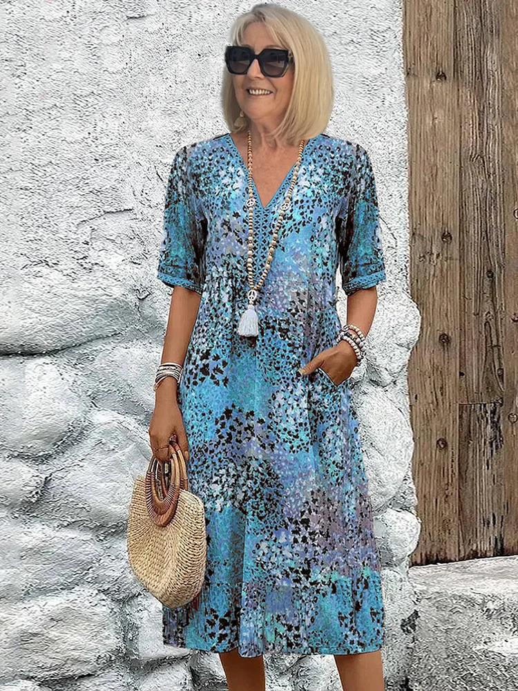Serena Women's Printed V-Neck Midi Dress 2