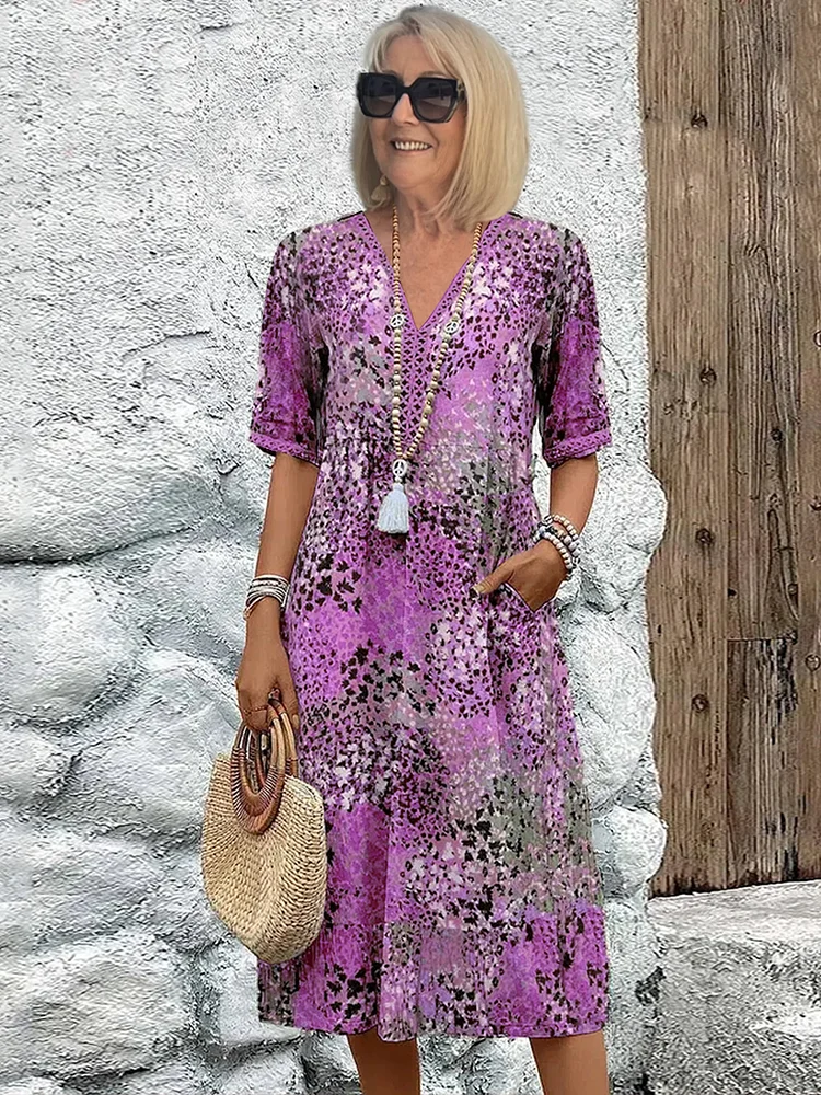 Serena Women's Printed V-Neck Midi Dress 4