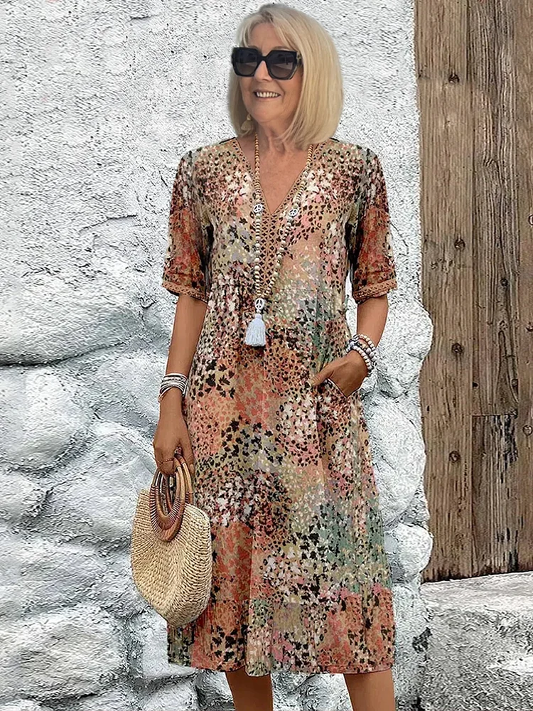 Serena Women's Printed V-Neck Midi Dress 5