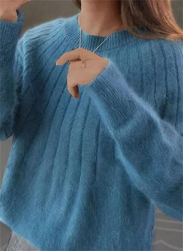 Women's Cropped Knit Wool Sweater - Blue