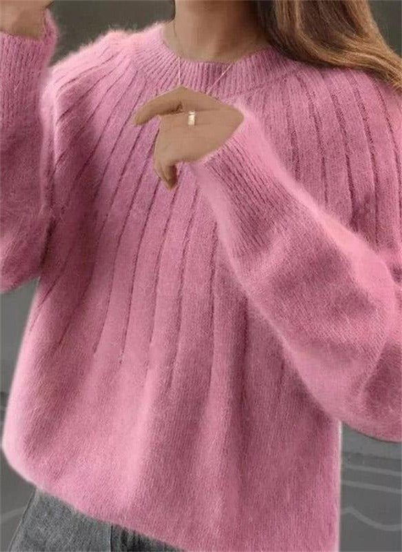 Women's Cropped Knit Wool Sweater - Pink