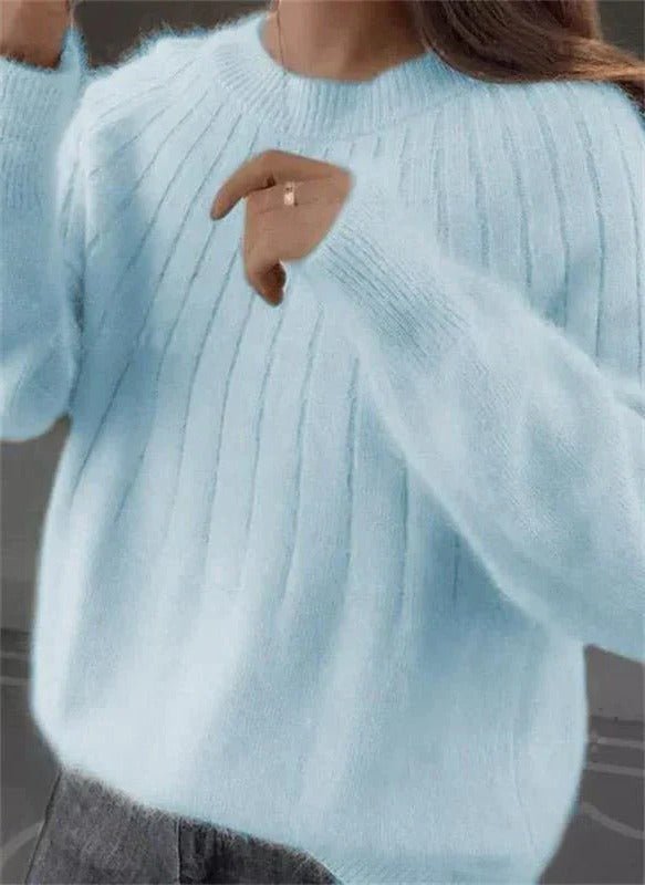 Women's Cropped Knit Wool Sweater - Light Blue