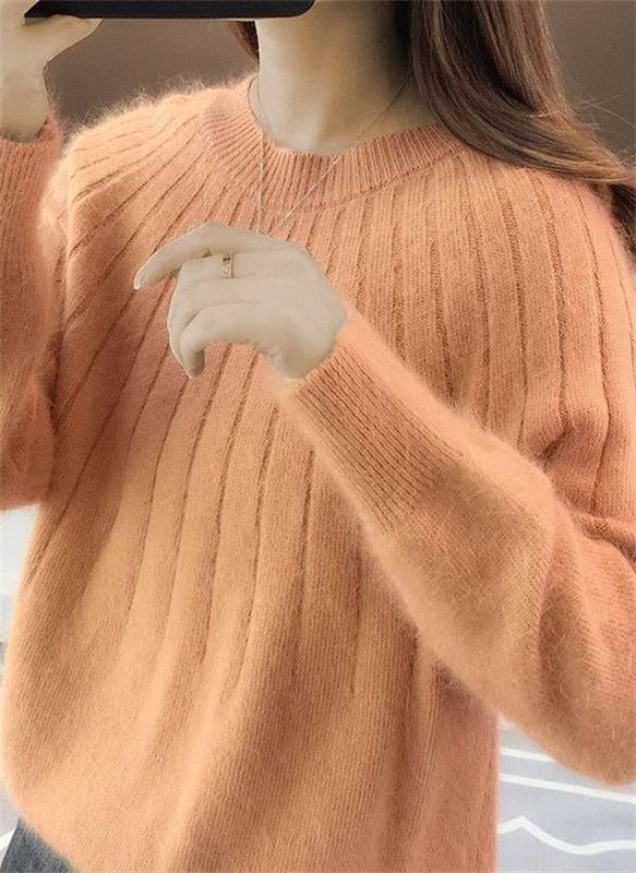 Women's Cropped Knit Wool Sweater - Orange