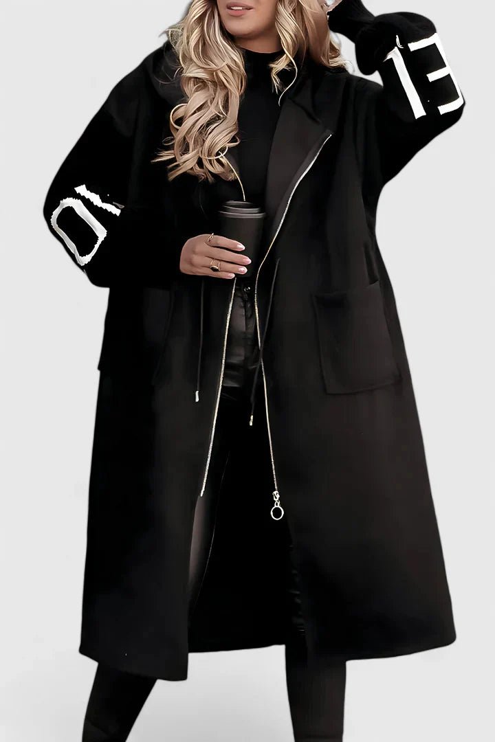 Women's Oversized Hooded Cardigan Coat - Black
