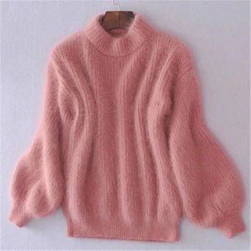 Women's Oversized Knit Turtleneck Sweater - Pink