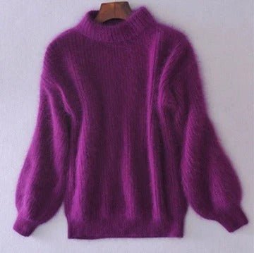 Women's Oversized Knit Turtleneck Sweater - Purple