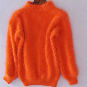 Women's Oversized Knit Turtleneck Sweater - Orange