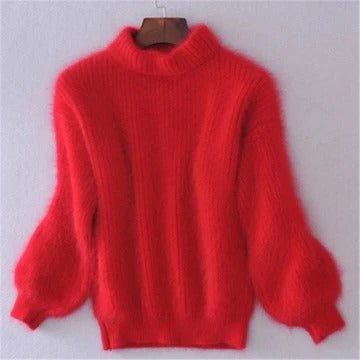 Women's Oversized Knit Turtleneck Sweater - Red