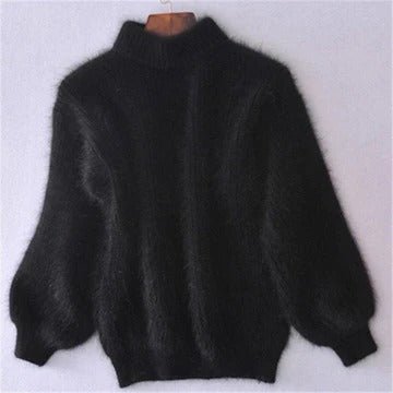 Women's Oversized Knit Turtleneck Sweater - Black