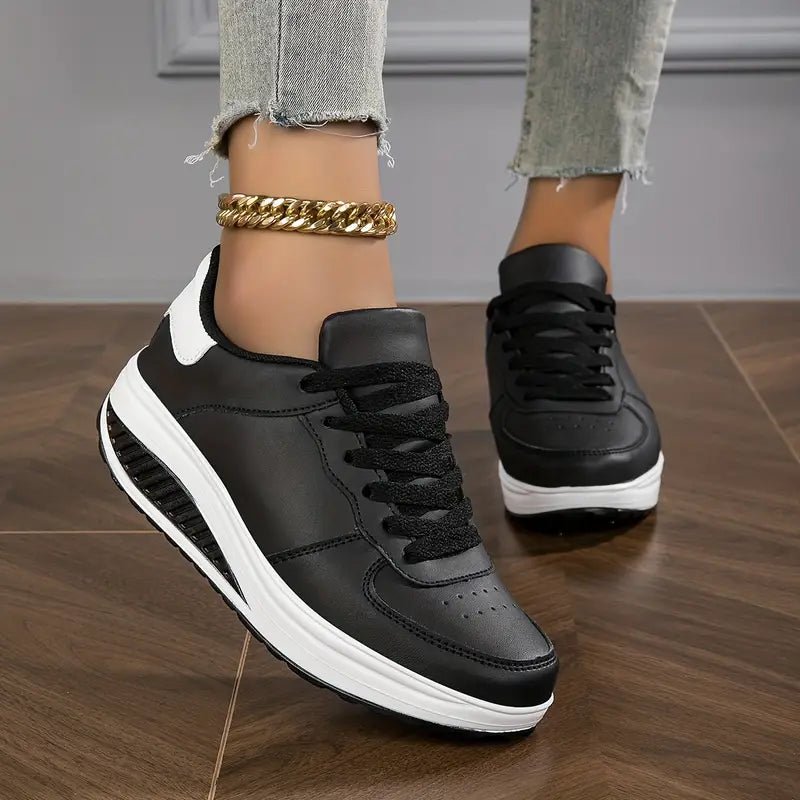 Women's Platform Wedge Sneakers - Black