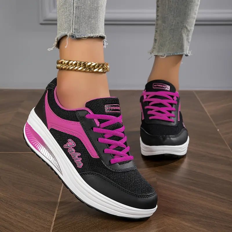 Women's Platform Wedge Sneakers - Black/Purple