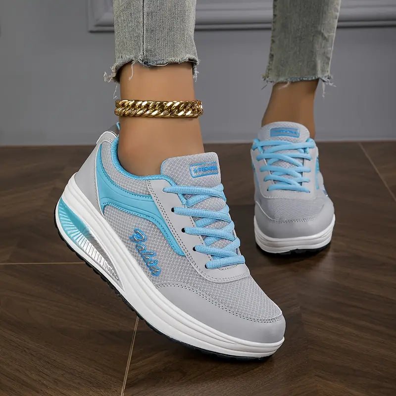 Women's Platform Wedge Sneakers - Grey Blue