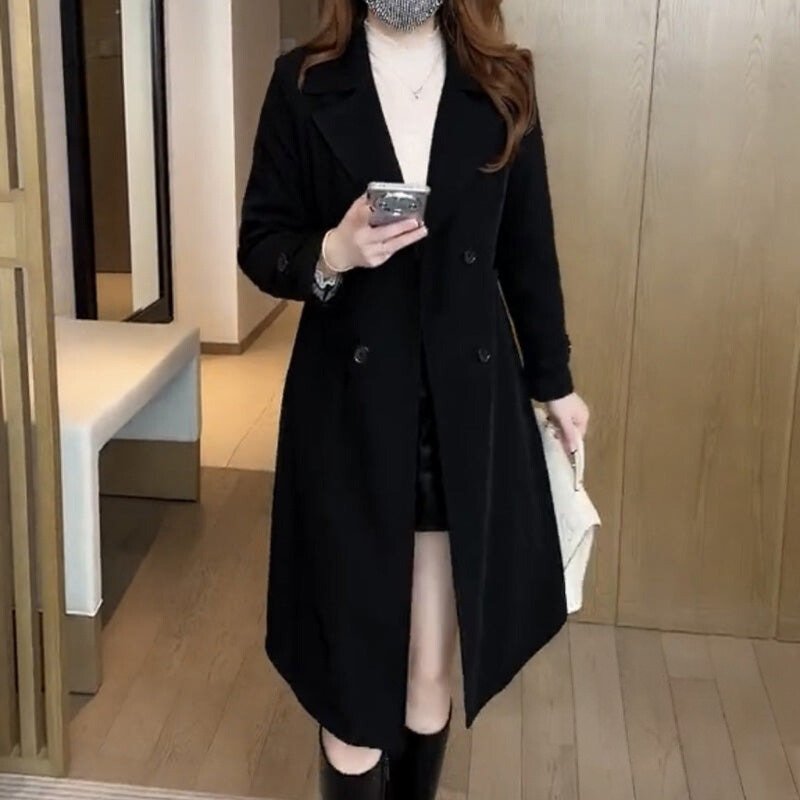 Women's Wool Trench Coat - Black