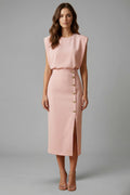 Sleeveless Cocktail Midi Dress - Pink