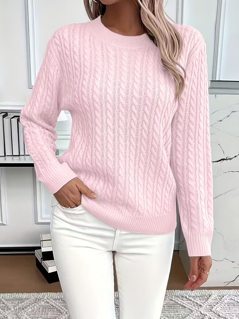 Women's Cable Knit Sweater - Pink