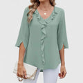 Women's Chiffon V-Neck Work Blouse - Green
