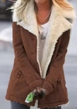 Women's Denim Faux Fur Jacket - Brown