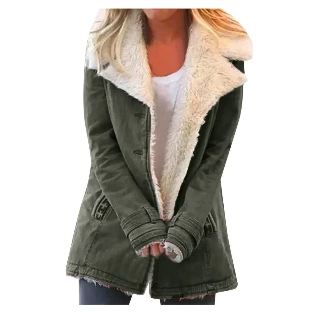 Women's Denim Faux Fur Jacket - Army green