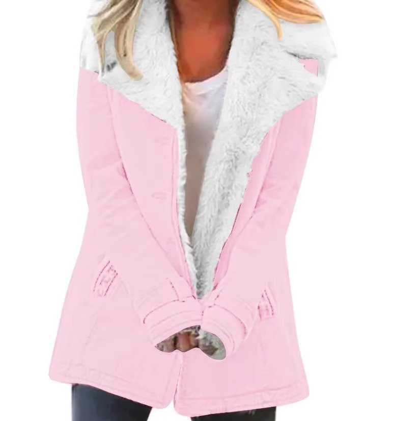 Women's Denim Faux Fur Jacket - Light pink