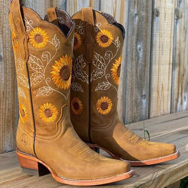 Women's Floral Leather Cowboy Ankle Boots