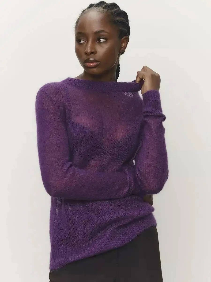 Women's Mohair Crewneck Sweater - Purple