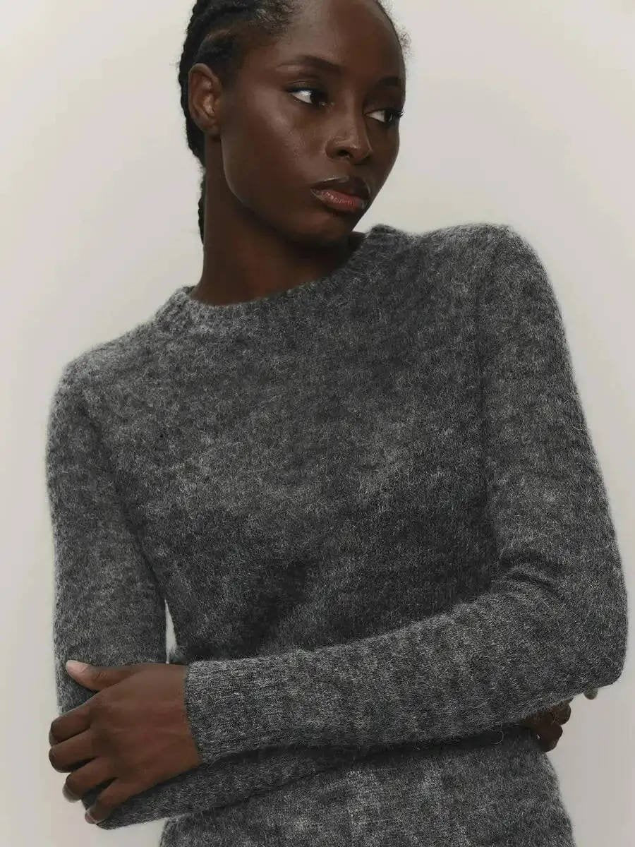 Women's Mohair Crewneck Sweater - Dark Gray