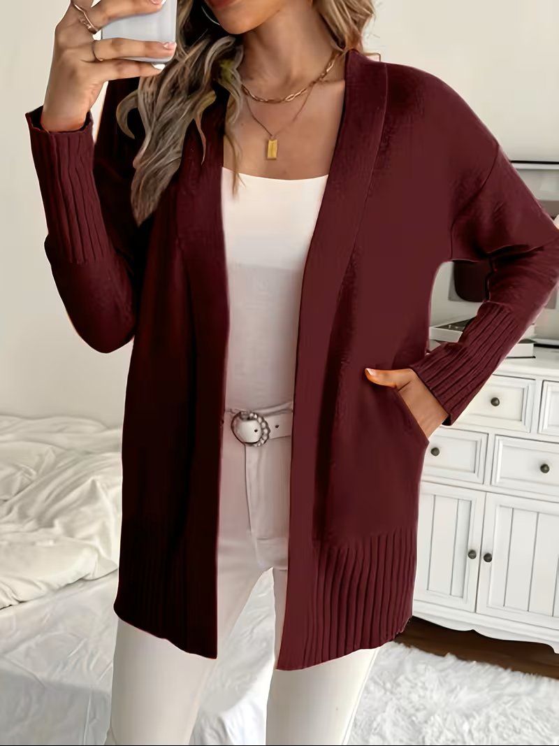 Women's Oversized Knit Cardigan - Burgundy