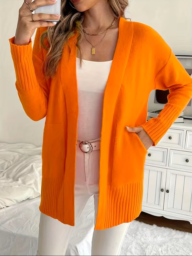Women's Oversized Knit Cardigan - Orange-Red