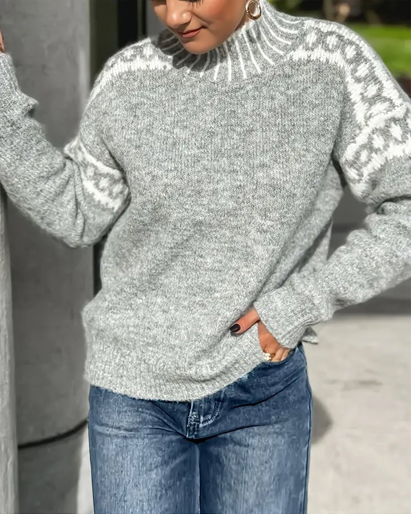 Women's Oversized Leopard Mock Neck Sweater