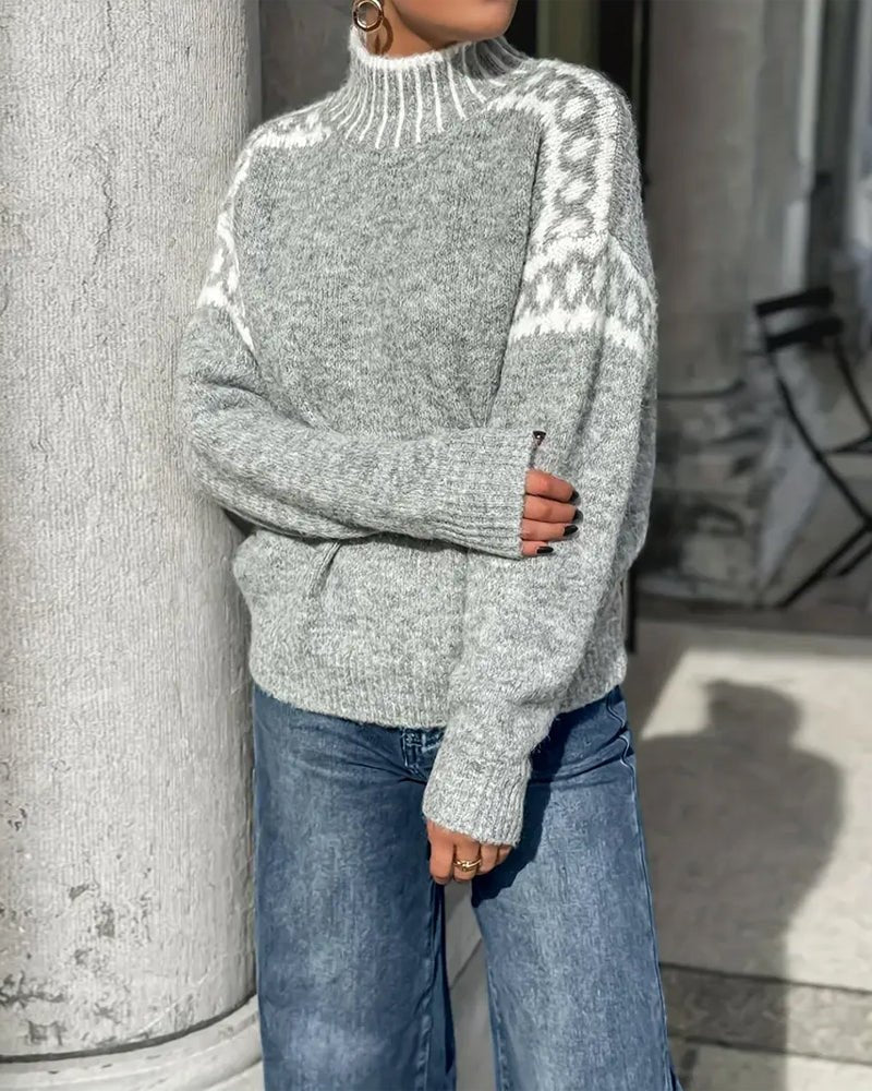 Women's Oversized Leopard Mock Neck Sweater