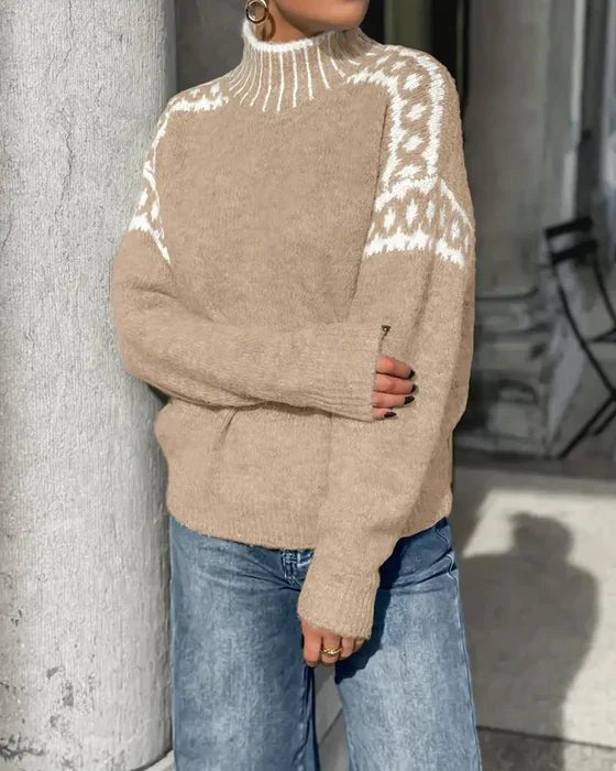 Women's Oversized Leopard Mock Neck Sweater