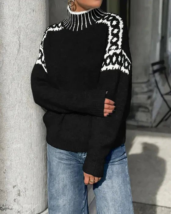 Women's Oversized Leopard Mock Neck Sweater