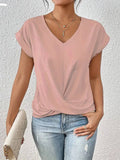 Women's Satin V-Neck Blouse - Pink