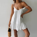 V Neck Ruffle Mini Dress - White