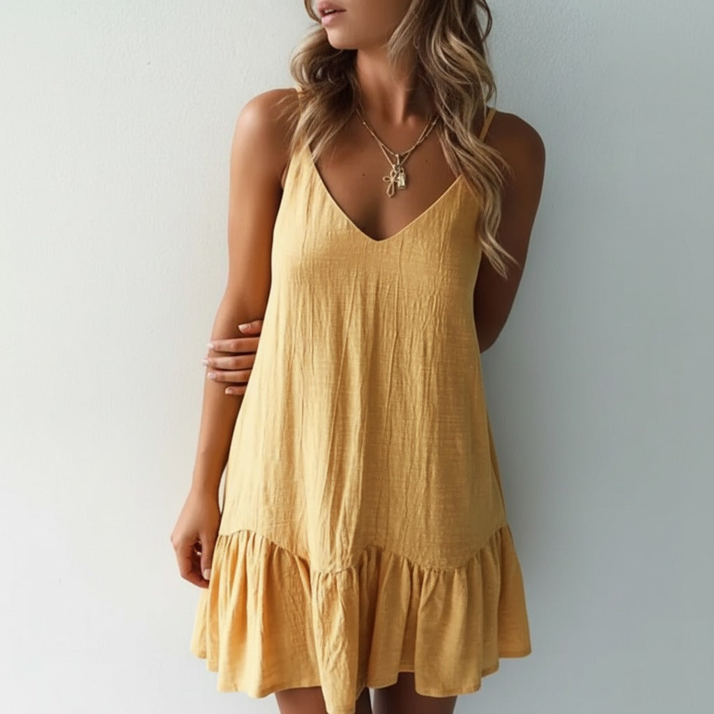 V Neck Ruffle Mini Dress