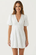 Puff Sleeve Mini Dress - White