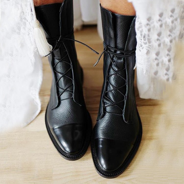 Women's Leather Ankle Boots - Black
