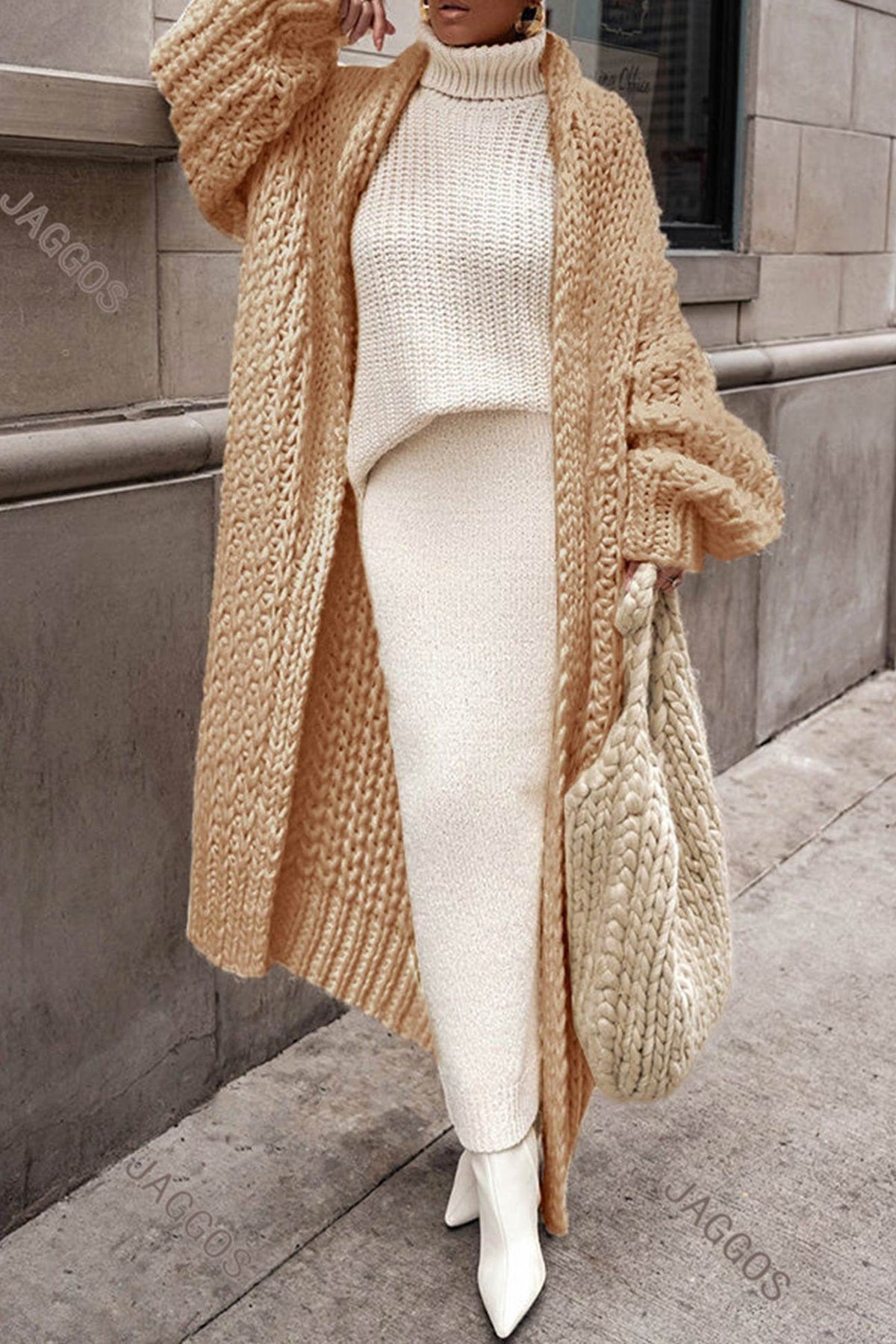Women's Oversized Maxi Wool Cardigan - Brown