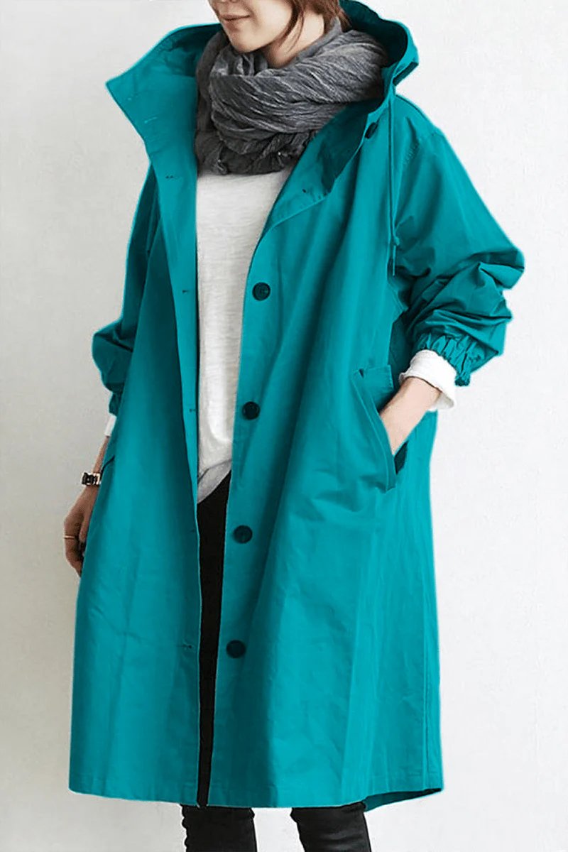 Women's Oversized Midi Trench Coat - Turquoise
