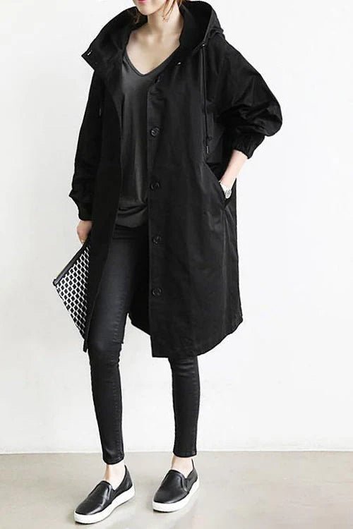 Women's Oversized Midi Trench Coat - Black
