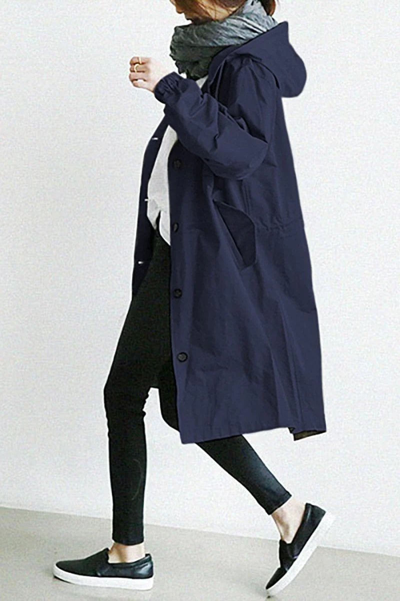 Women's Oversized Midi Trench Coat - Navy Blue