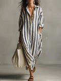 Striped Maxi Shirt Dress - Blue