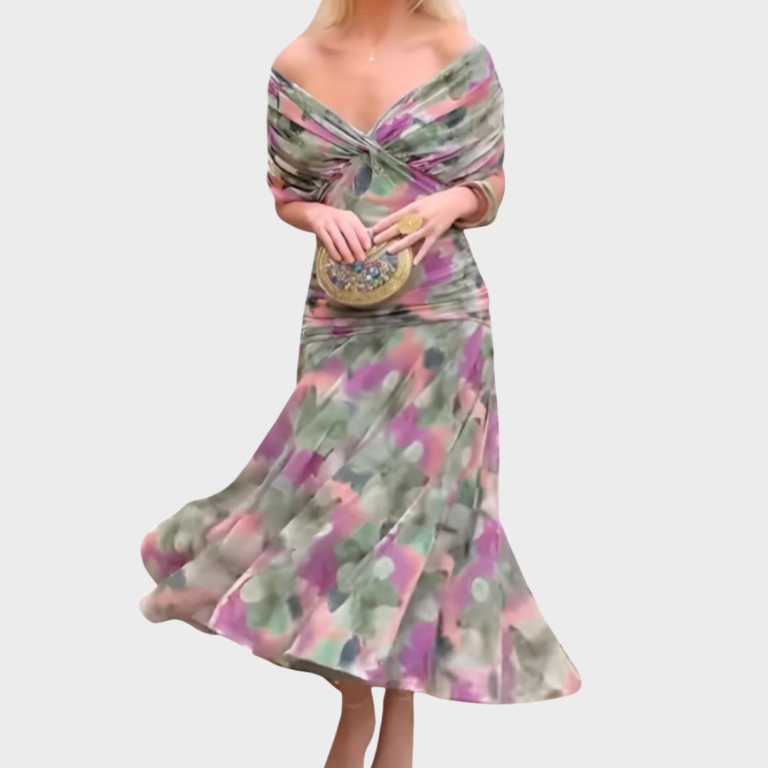 Tessa Women's Printed Off Shoulder Midi Dress 1