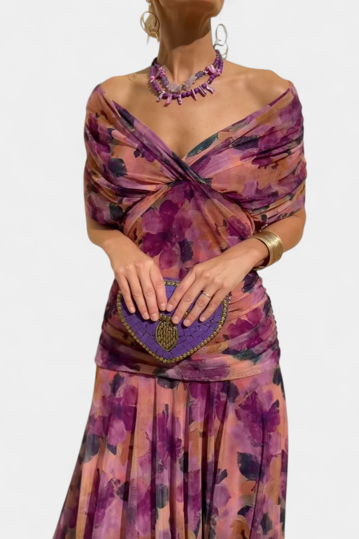 Tessa Women's Printed Off Shoulder Midi Dress 12