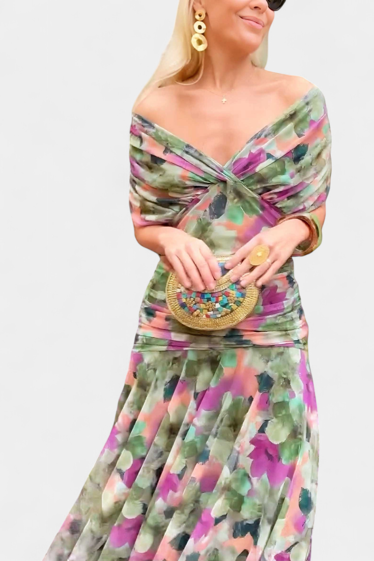 Tessa Women's Printed Off Shoulder Midi Dress 9