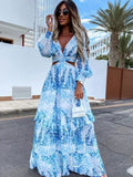 Tropical Print Maxi Dress - Blue