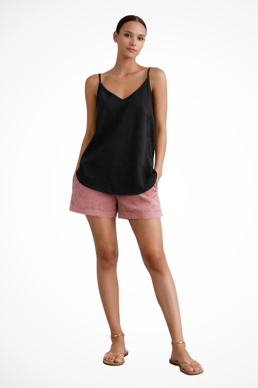 V Neck Tank Top - Black